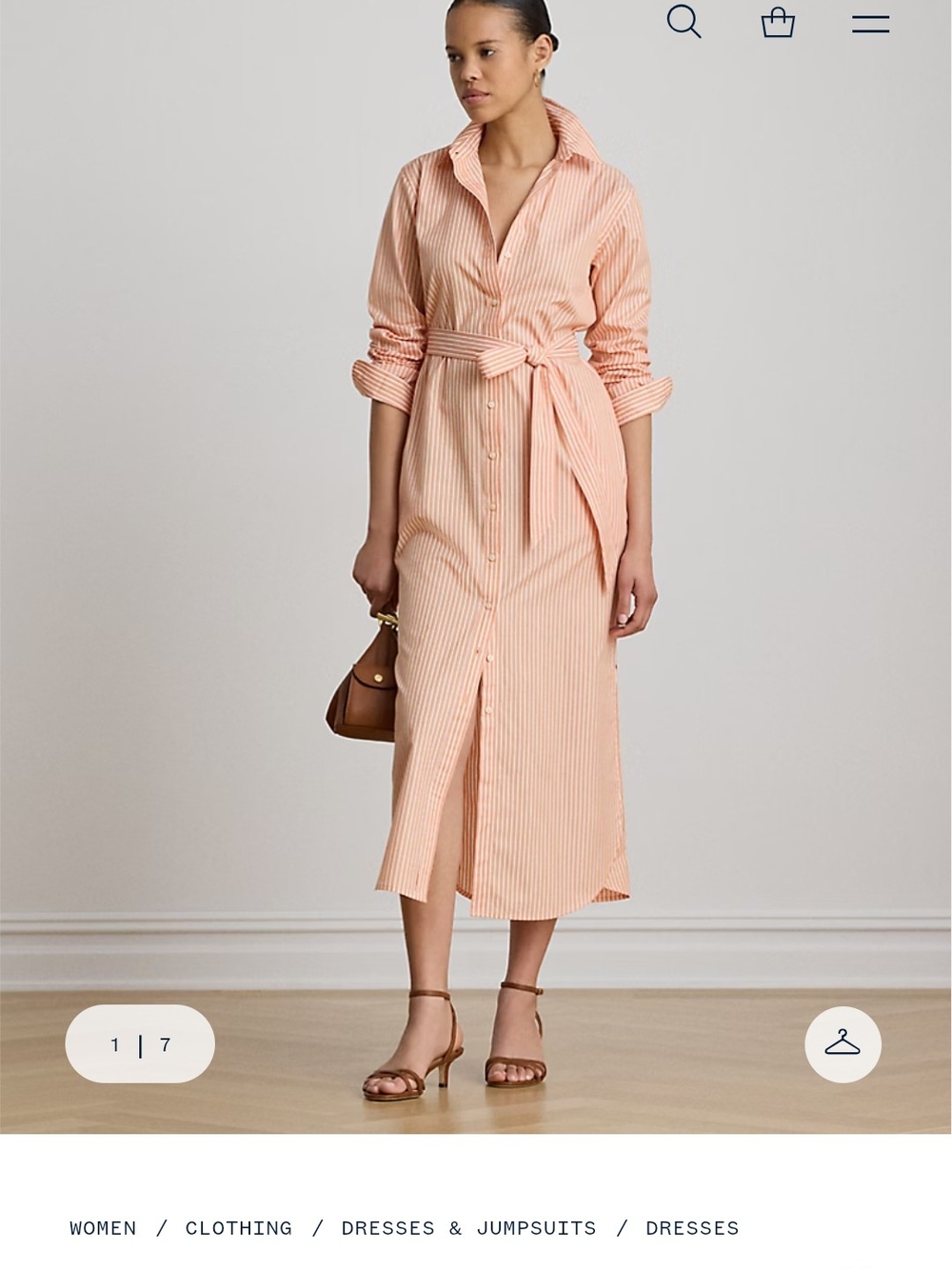 Striped Peach Shirt Dress with Waist Tie